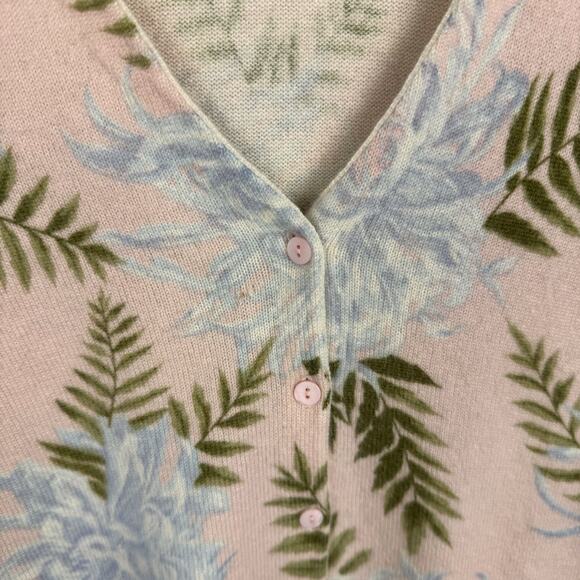 VTG Neiman Marcus Pink Floral 100% Cashmere Button Down Cardigan Women's Medium - Picture 5 of 7